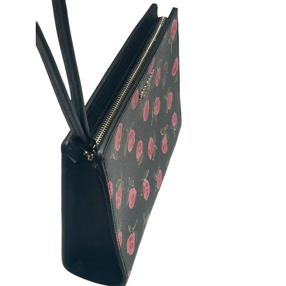 Kate Spade New York Spencer Ditsy Rose Printed PVC Wristlet with Gusset Black
